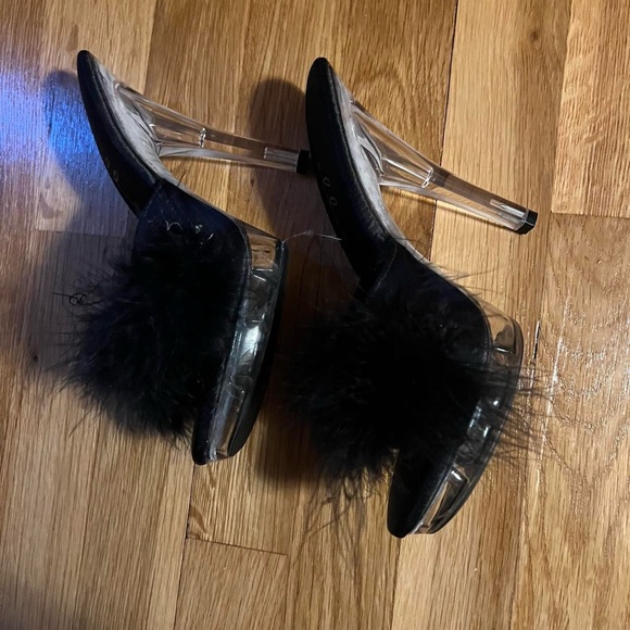 Ellie Black Feathered Heels with Clear Stiletto - Picture 3 of 5